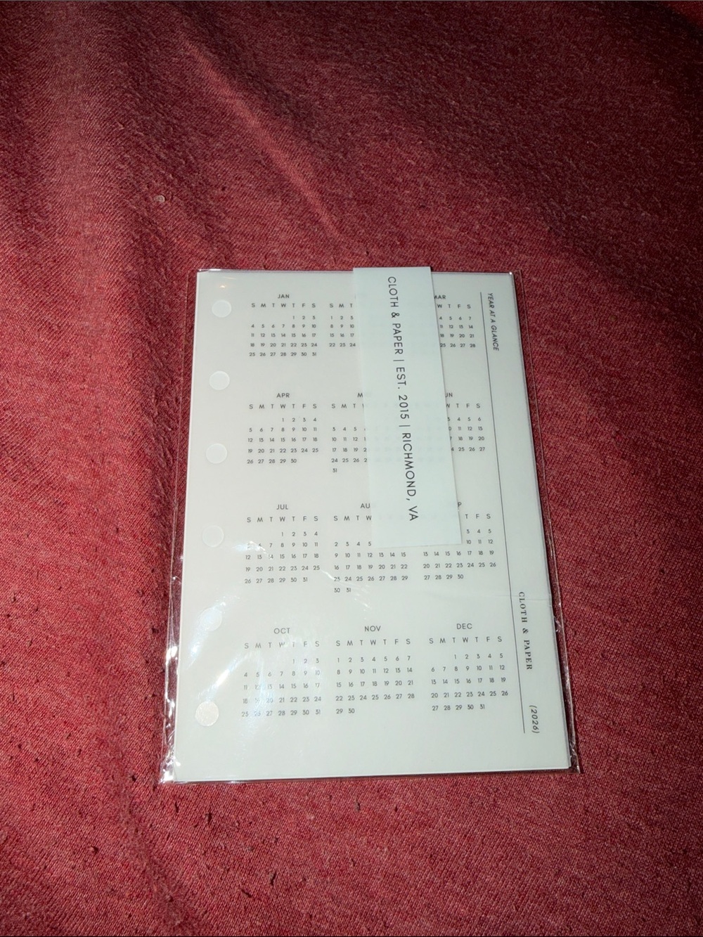 Cloth & Paper 2026 Year-at-a-Glance Pocket Insert